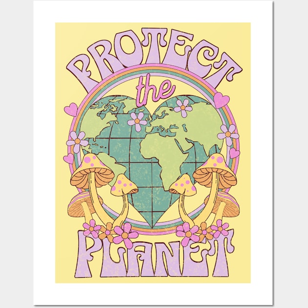 Protect the Planet Retro Earth Day Wall Art by PUFFYP